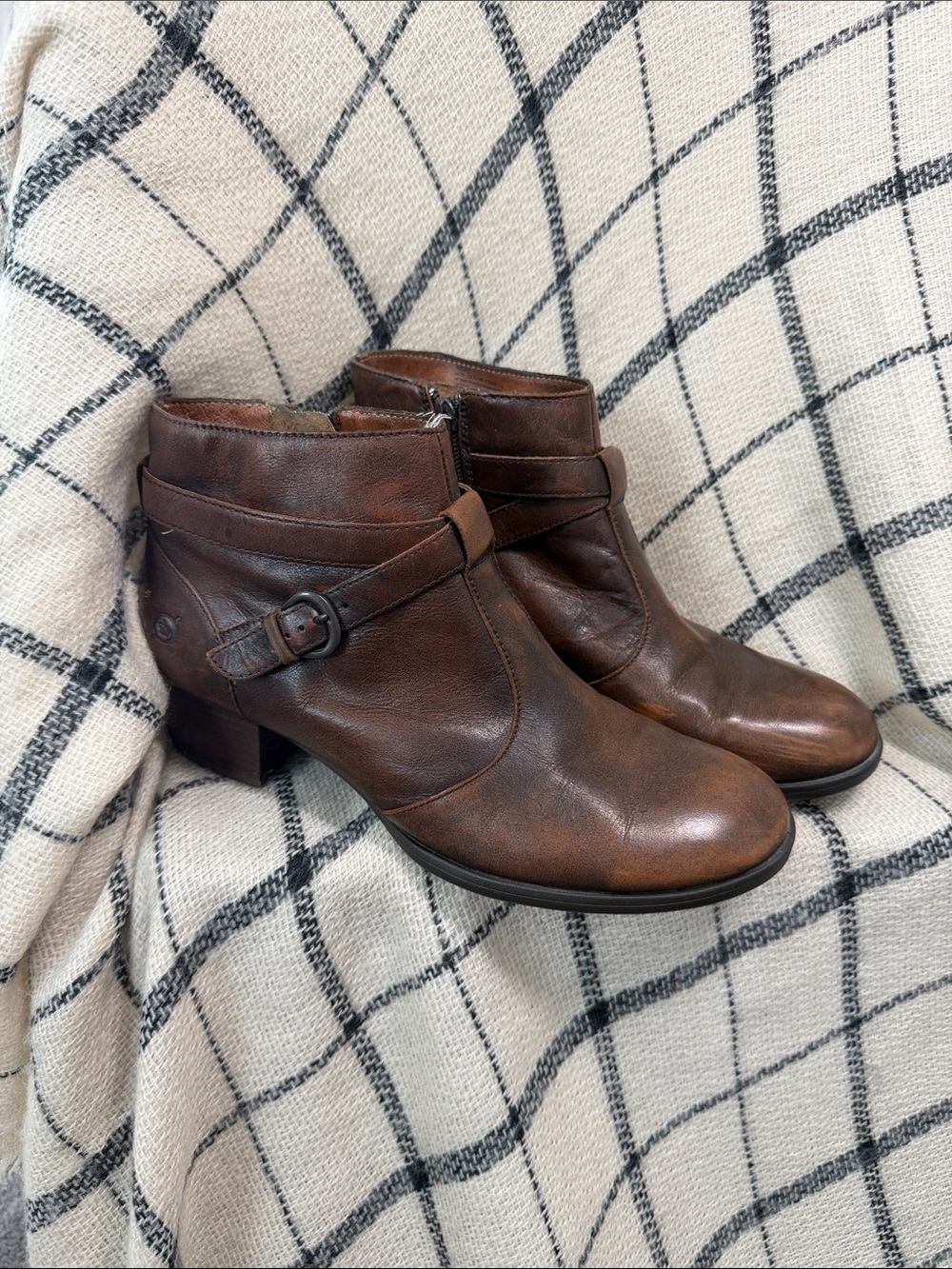 Born Brown Leather Ankle Booties with Side Buckle